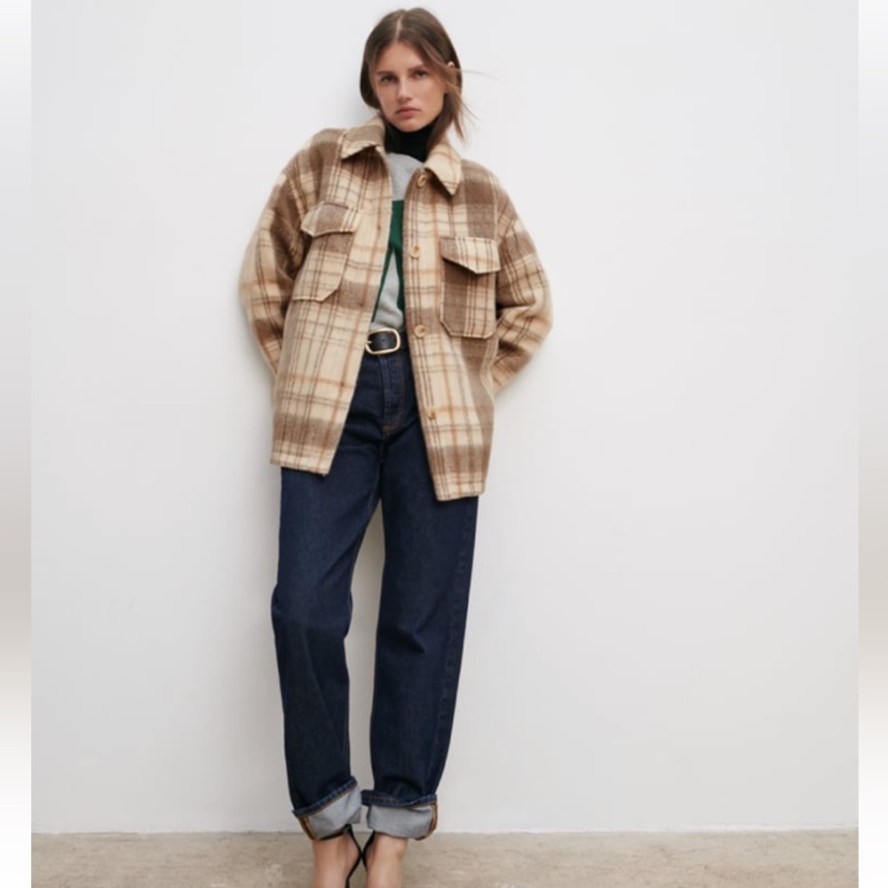 Zara plaid over shirt- beige